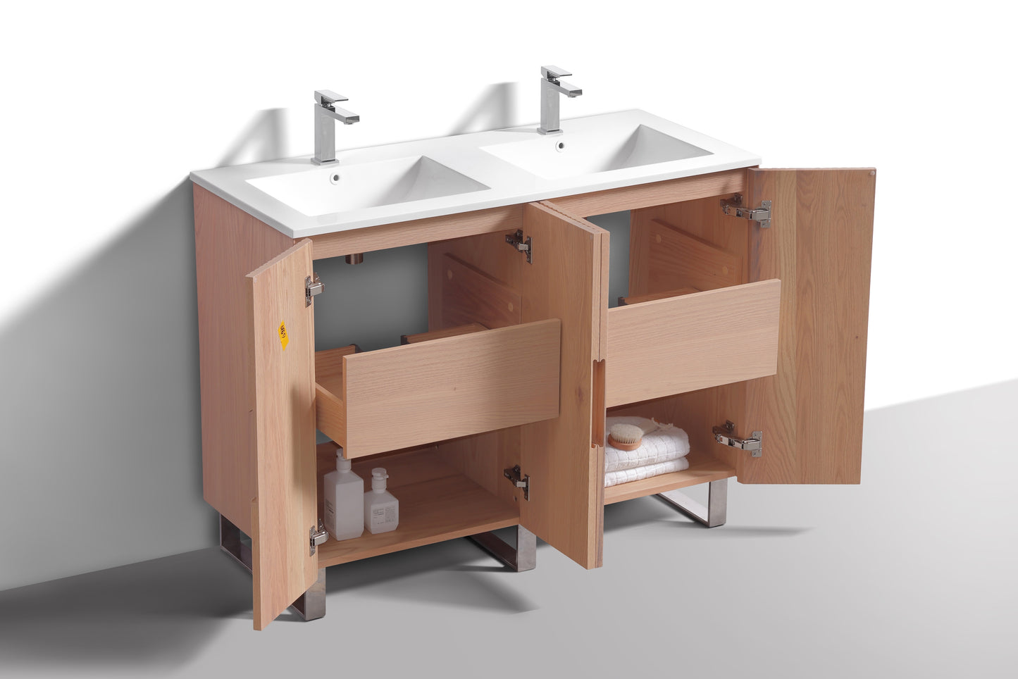 48''Fiore Double Sink Free Standing Bathroom Vanity - OAKWOOD