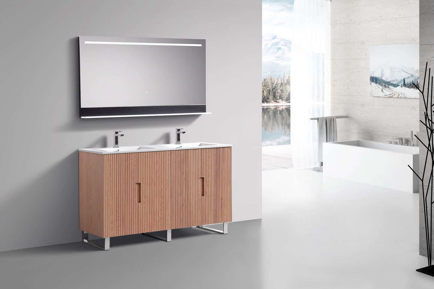 60''Fiore Double Sink Free Standing Bathroom Vanity - OAKWOOD