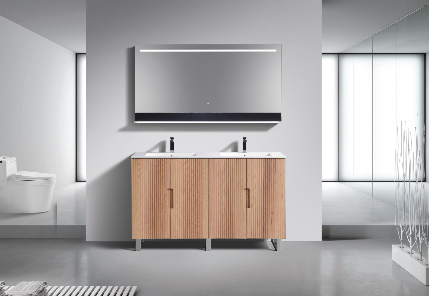 60''Fiore Double Sink Free Standing Bathroom Vanity - OAKWOOD