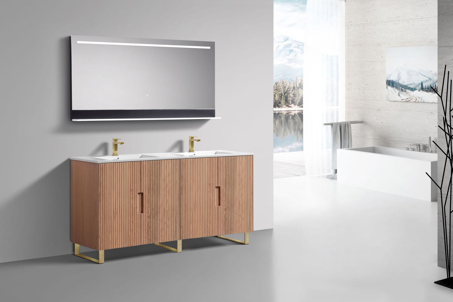 72''Fiore Double Sink Free Standing Bathroom Vanity - OAKWOOD