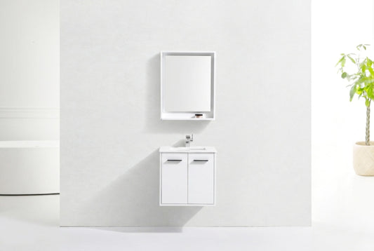 KubeBath Forest 24" High Gloss White Modern Bathroom Vanity w/ Quartz Countertop