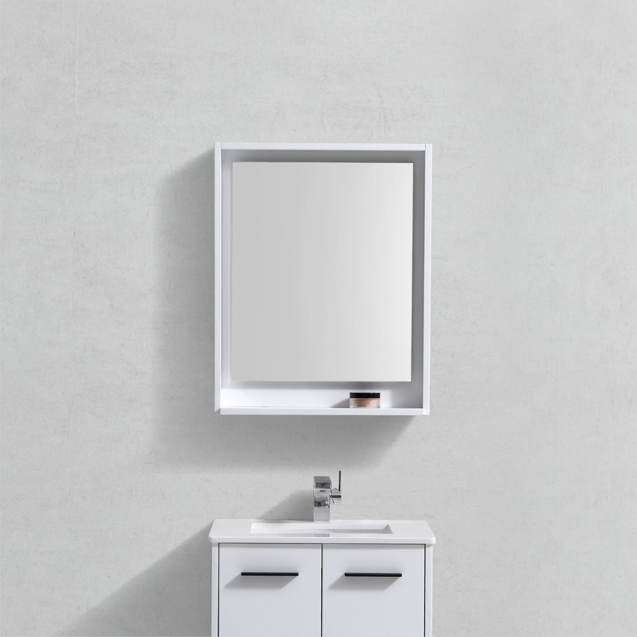 24" Wide Mirror w/ Shelf High Gloss White