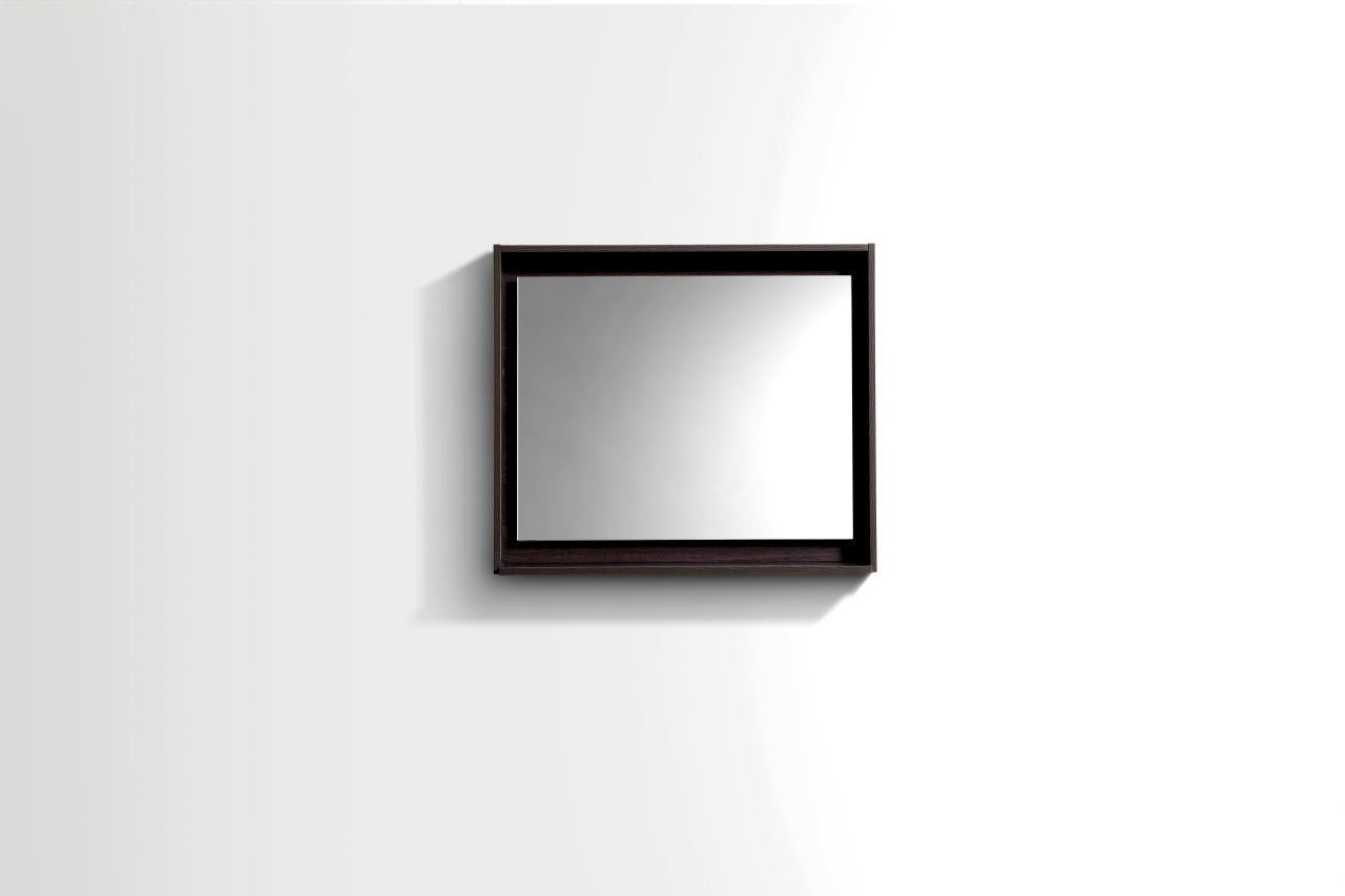30" Wide Mirror w/ Shelf High Gloss Gray Oak