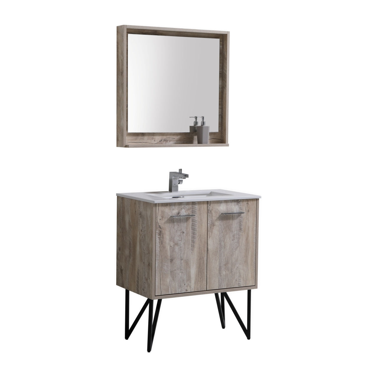 KubeBath Forest 30" Nature Wood Modern Bathroom Vanity w/ Quartz Countertop