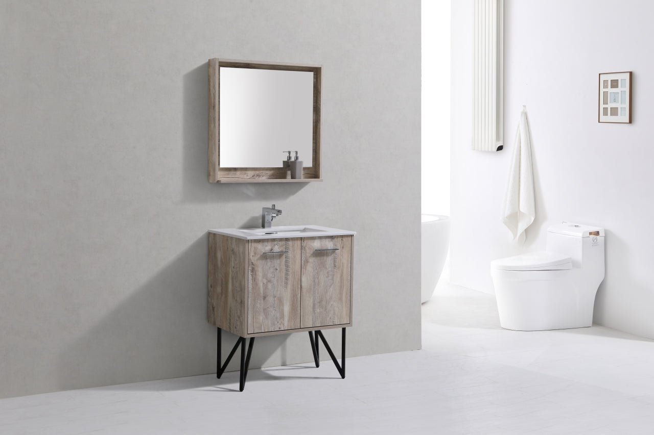 KubeBath Forest 30" Nature Wood Modern Bathroom Vanity w/ Quartz Countertop