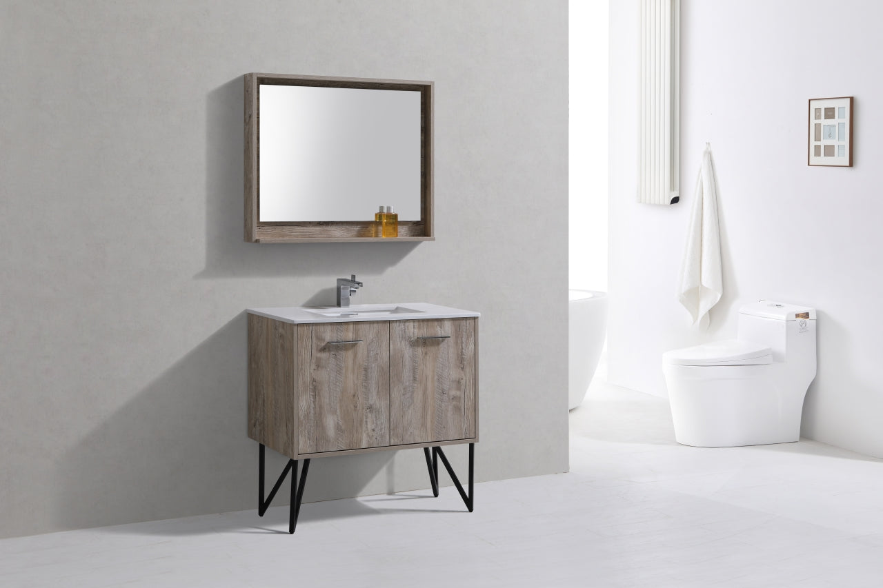 KubeBath Forest 36" Nature Wood Modern Bathroom Vanity w/ Quartz Countertop