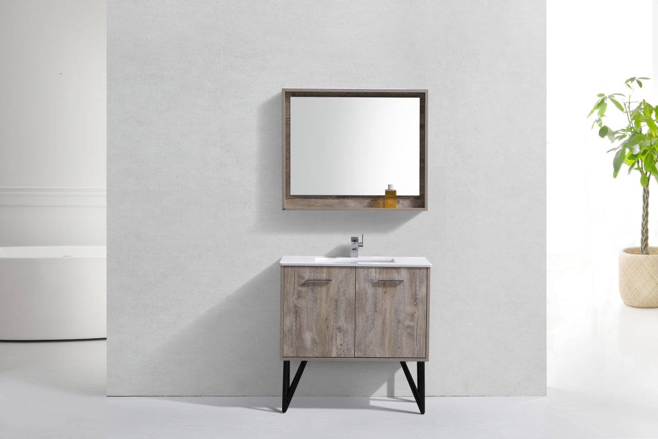 KubeBath Forest 36" Nature Wood Modern Bathroom Vanity w/ Quartz Countertop