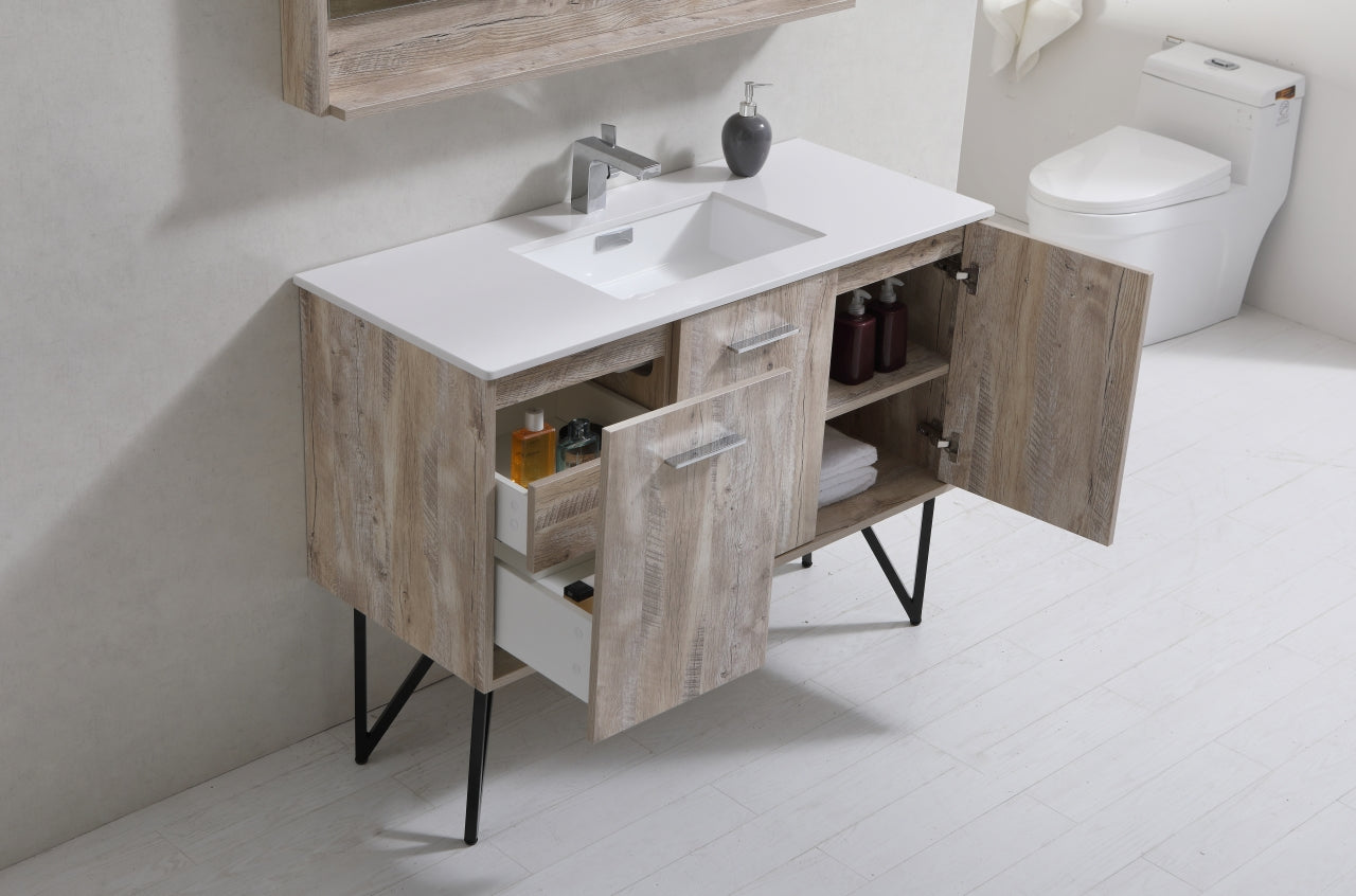 KubeBath Forest 48" Nature Wood Modern Bathroom Vanity w/ Quartz Countertop