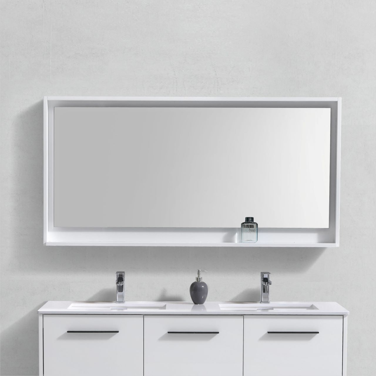 60" Wide Mirror w/ Shelf Gloss White Color