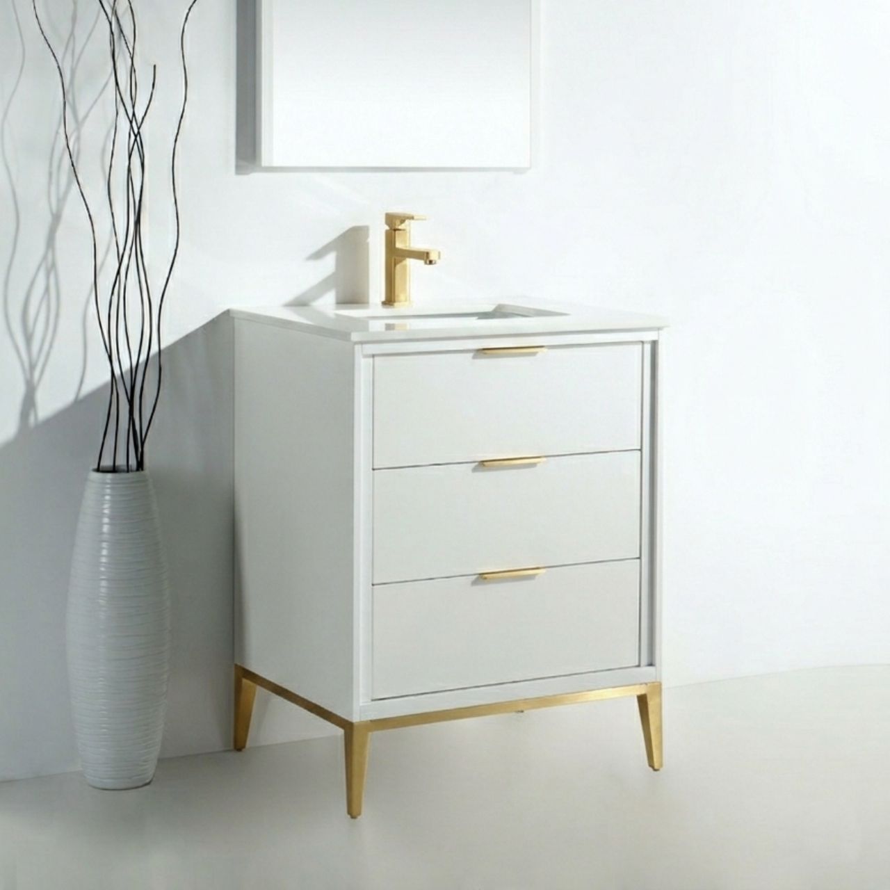 Divani 24'' High Gloss White Vanity W/ Quartz Counter Top
