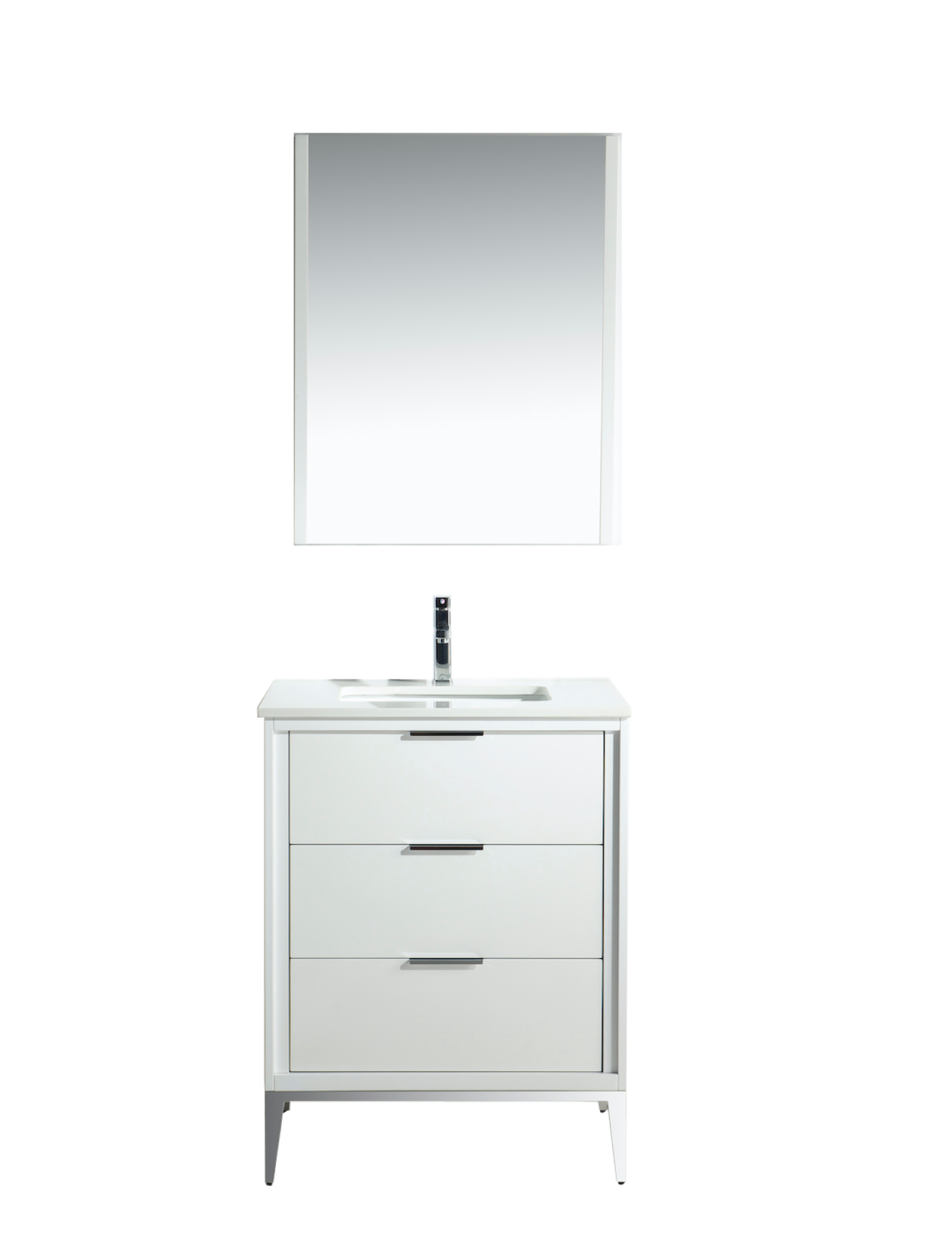 Divani 24'' High Gloss White Vanity W/ Quartz Counter Top
