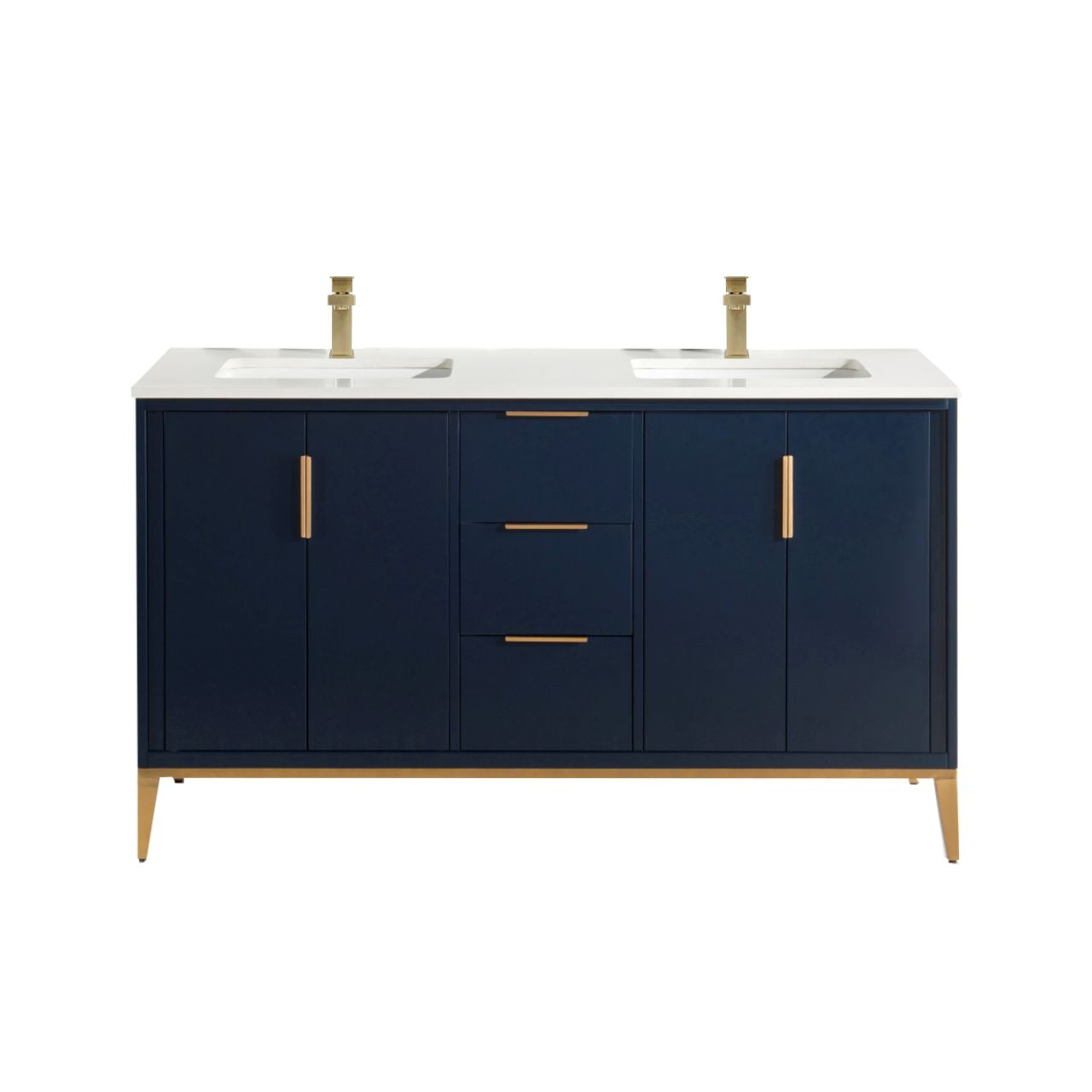 Divani 60'' Navy Blue Double Sinks Vanity W/ Quartz Counter Top