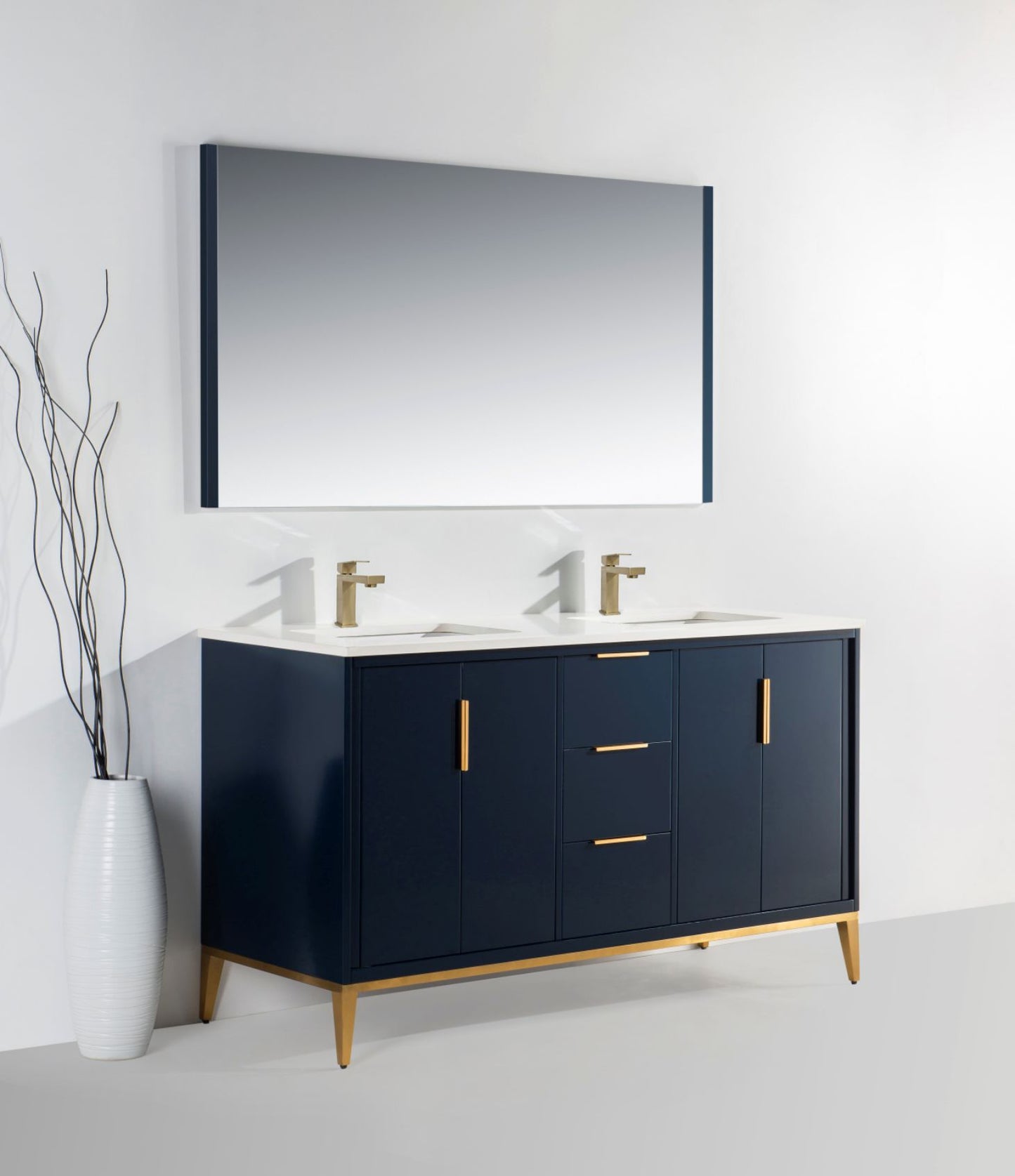 Divani 60'' Navy Blue Double Sinks Vanity W/ Quartz Counter Top