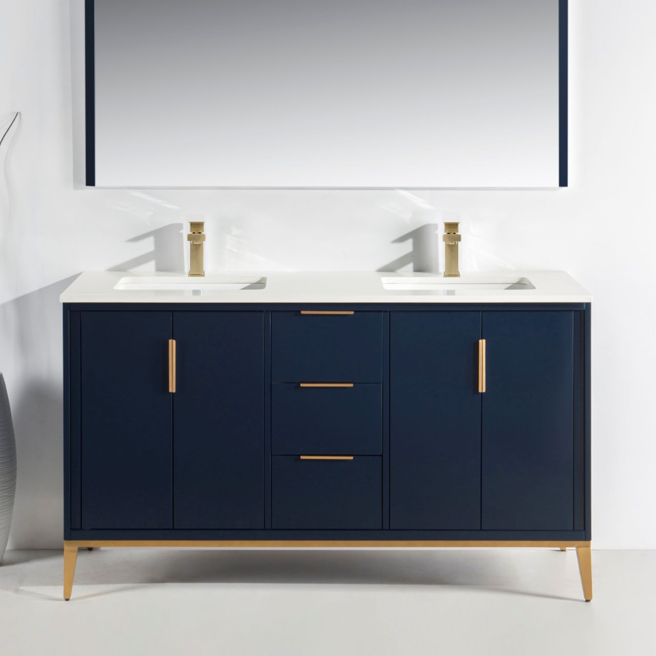 Divani 60'' Navy Blue Double Sinks Vanity W/ Quartz Counter Top