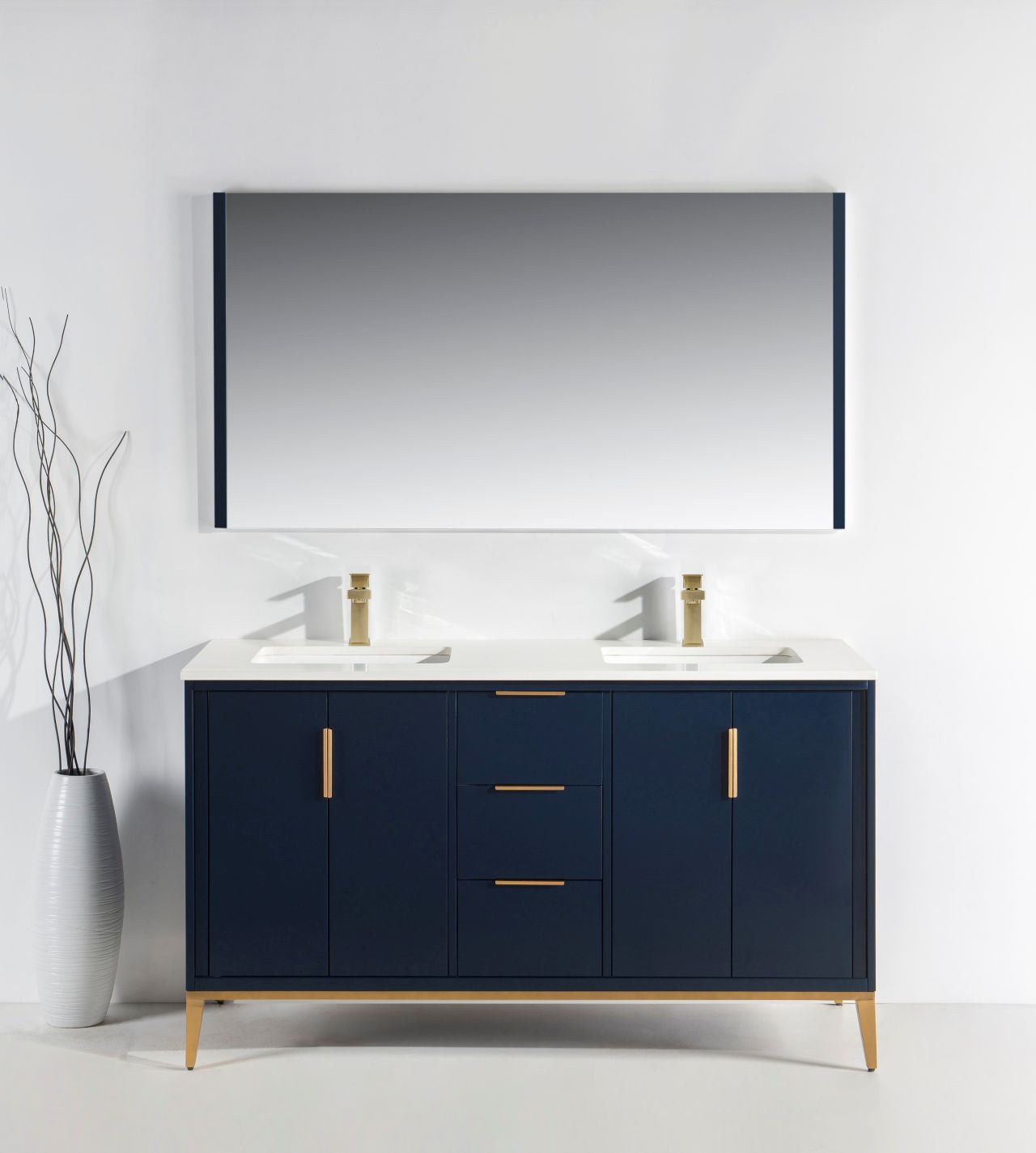 Divani 60'' Navy Blue Double Sinks Vanity W/ Quartz Counter Top
