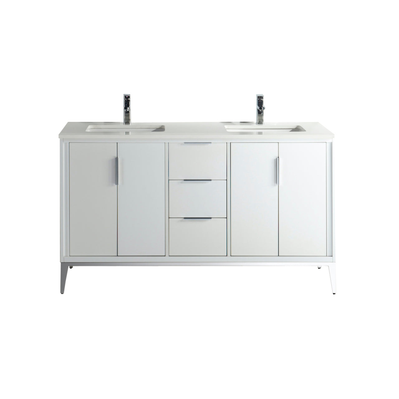 Divani 60'' Gloss White Double Sinks Vanity W/ Quartz Counter Top