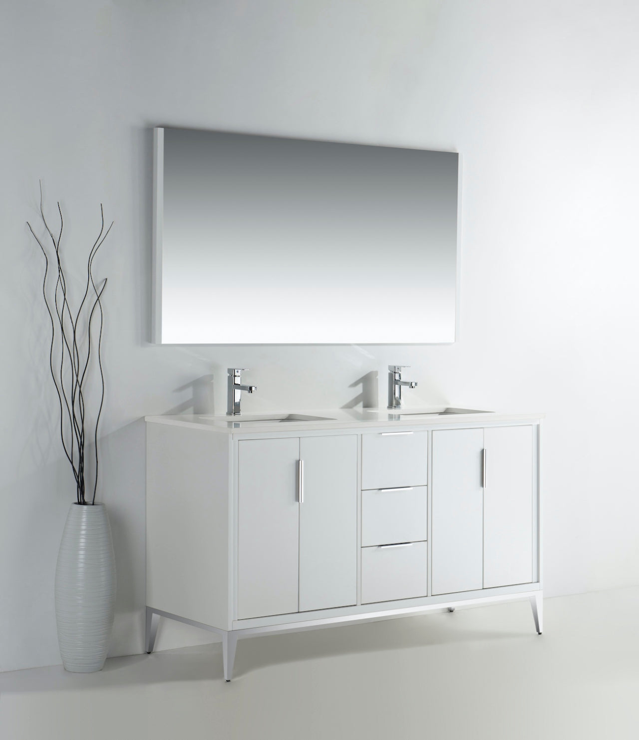 Divani 60'' Gloss White Double Sinks Vanity W/ Quartz Counter Top