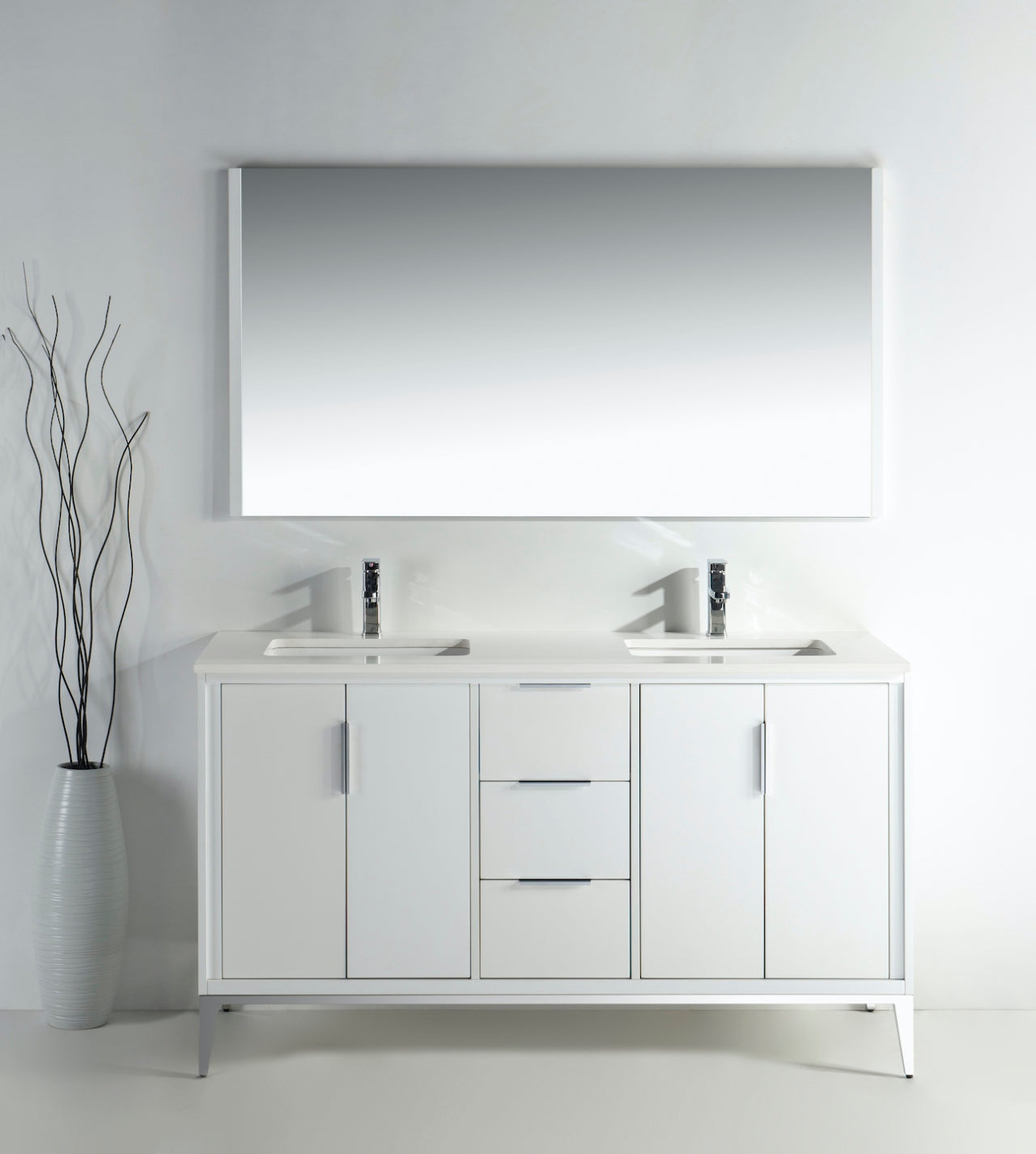 Divani 60'' Gloss White Double Sinks Vanity W/ Quartz Counter Top