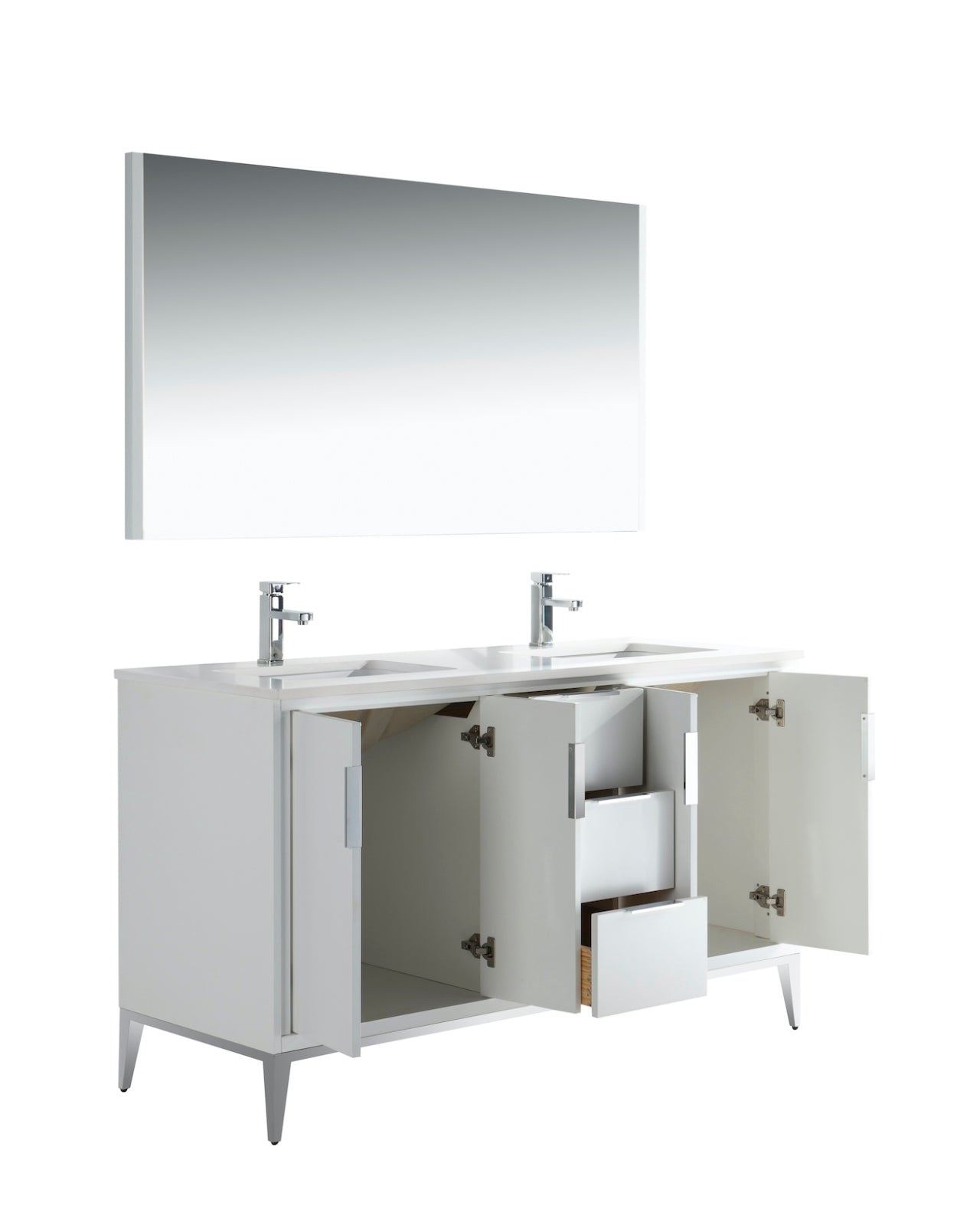 Divani 60'' Gloss White Double Sinks Vanity W/ Quartz Counter Top