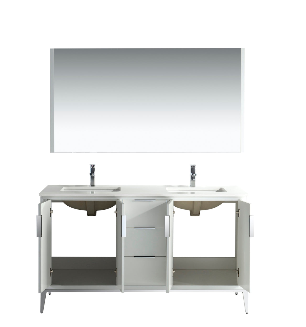 Divani 60'' Gloss White Double Sinks Vanity W/ Quartz Counter Top