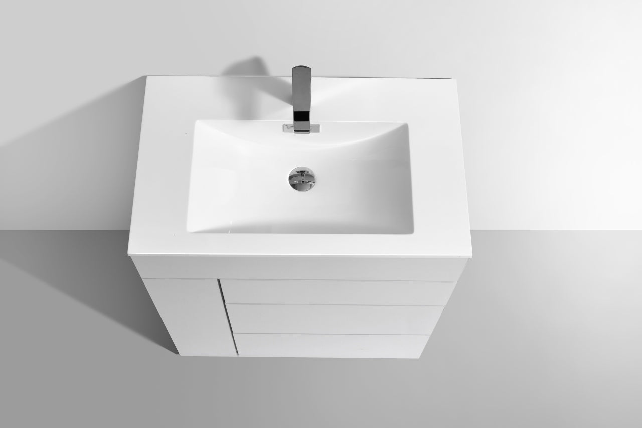 30" Milano Gloss White Floor Mount Modern Bathroom Vanity