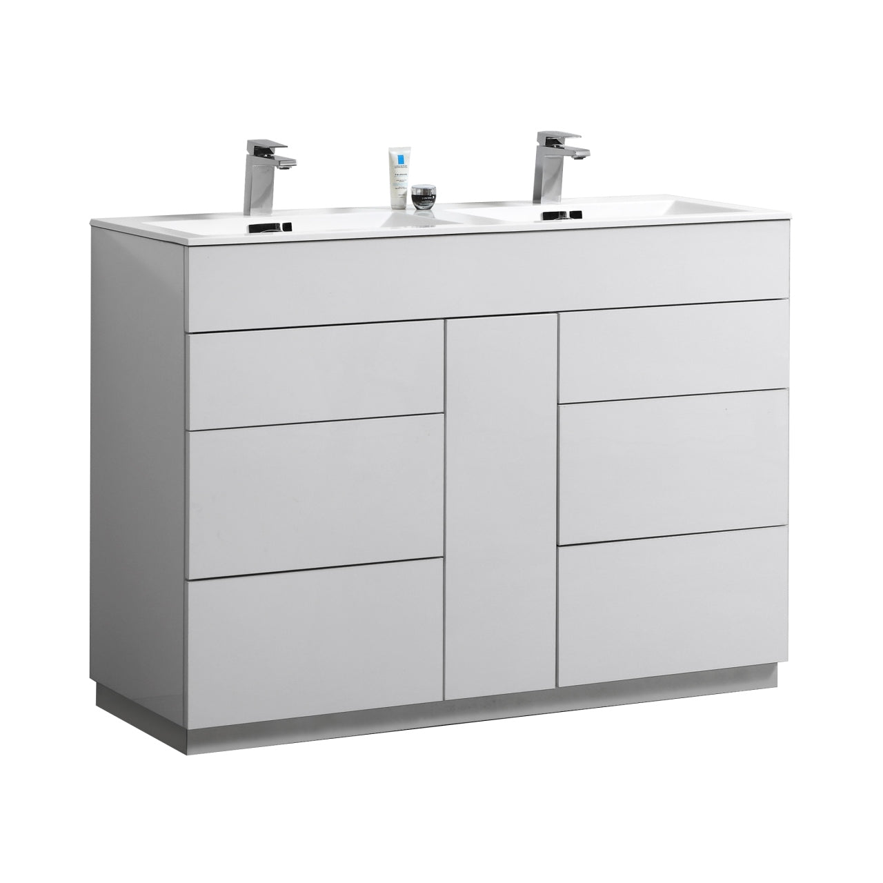 48" Milano Gloss White Floor Mount Modern Bathroom Vanity with Double Sink - 65% OFF