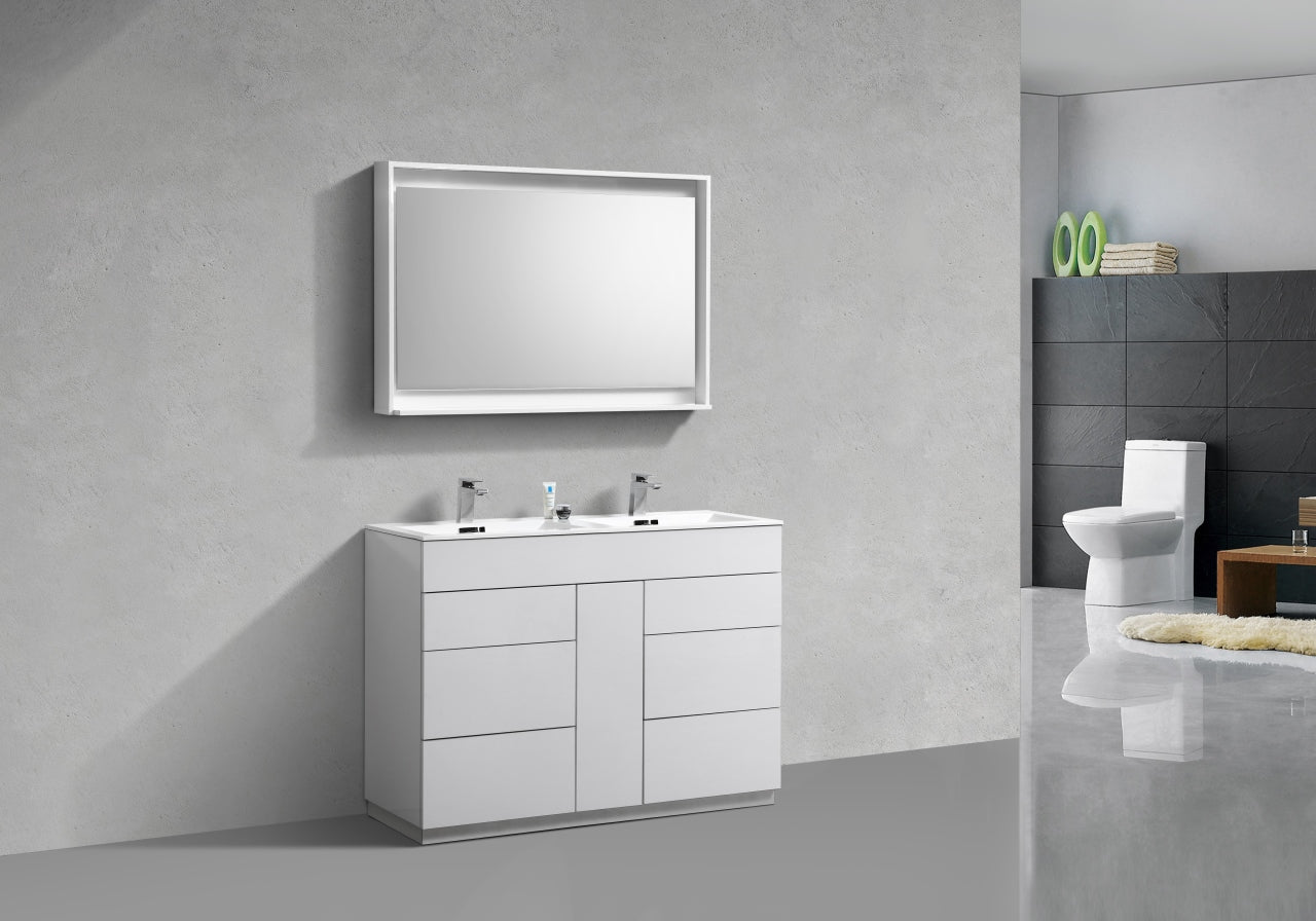 48" Milano Gloss White Floor Mount Modern Bathroom Vanity with Double Sink - 65% OFF