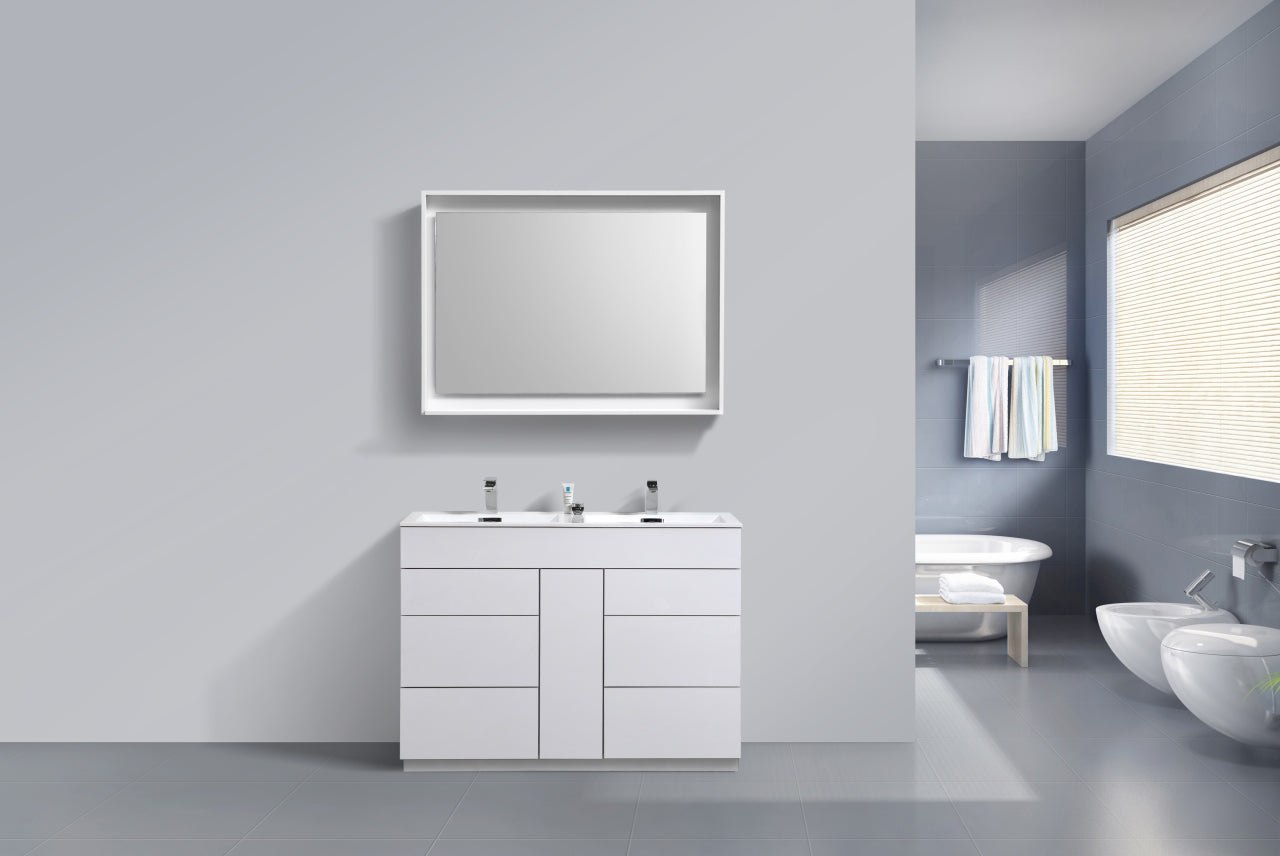 48" Milano Gloss White Floor Mount Modern Bathroom Vanity with Double Sink - 65% OFF