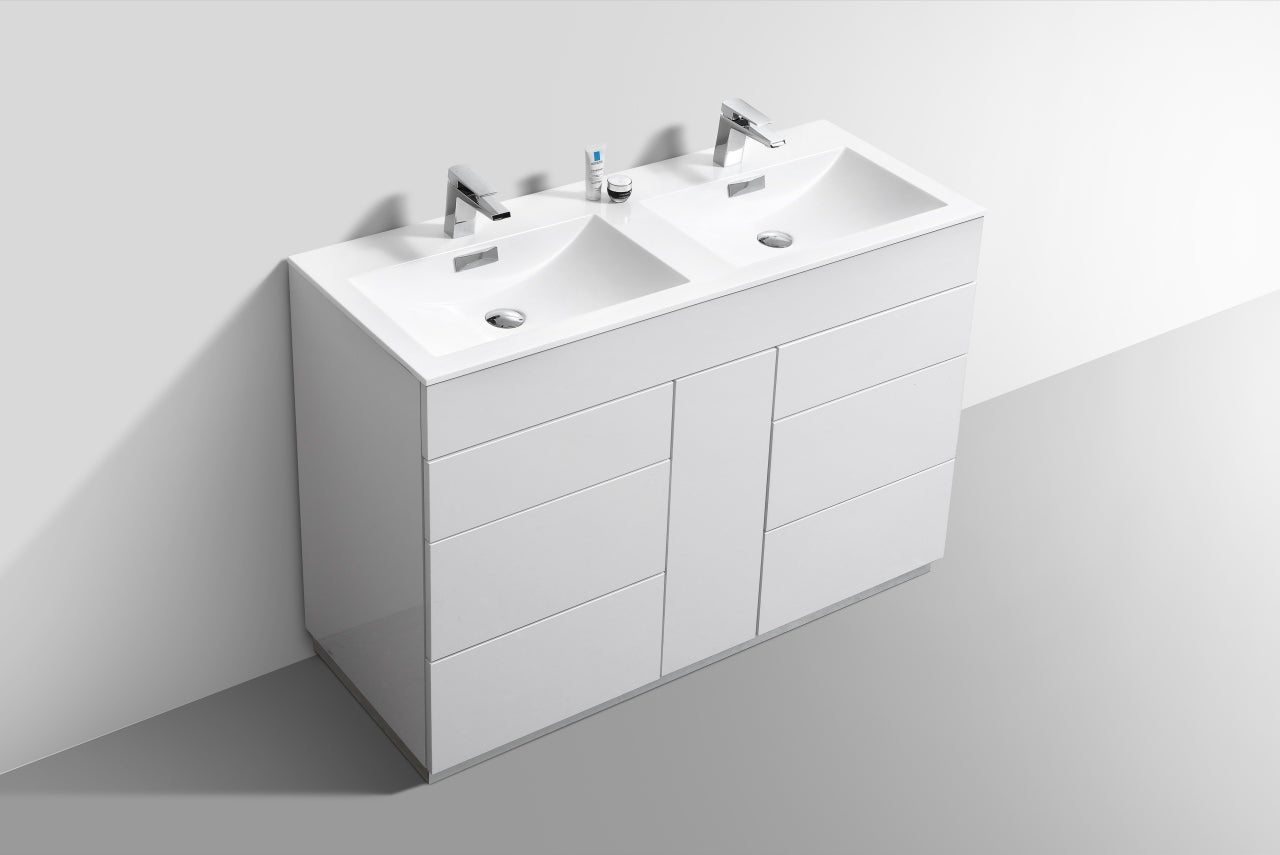 48" Milano Gloss White Floor Mount Modern Bathroom Vanity with Double Sink - 65% OFF
