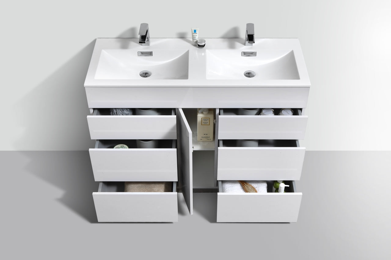 48" Milano Gloss White Floor Mount Modern Bathroom Vanity with Double Sink - 65% OFF