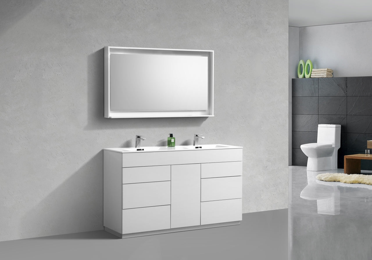 60" Milano Gloss White Floor Mount Modern Bathroom Vanity with Double Sink - 65% OFF