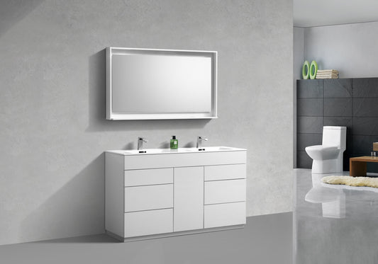 60" Milano Gloss White Floor Mount Modern Bathroom Vanity with Double Sink