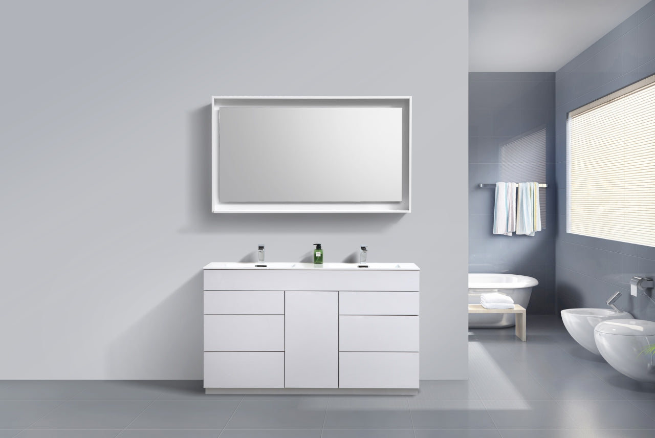 60" Milano Gloss White Floor Mount Modern Bathroom Vanity with Double Sink - 65% OFF