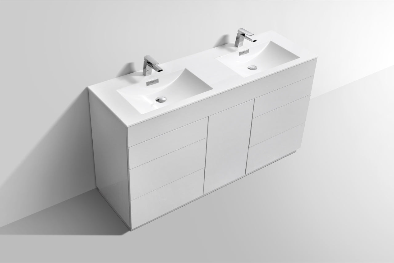 60" Milano Gloss White Floor Mount Modern Bathroom Vanity with Double Sink - 65% OFF