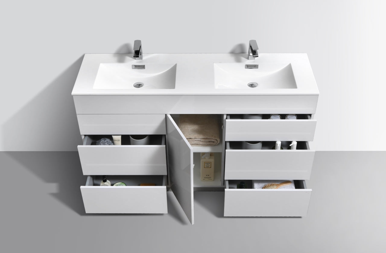 60" Milano Gloss White Floor Mount Modern Bathroom Vanity with Double Sink - 65% OFF