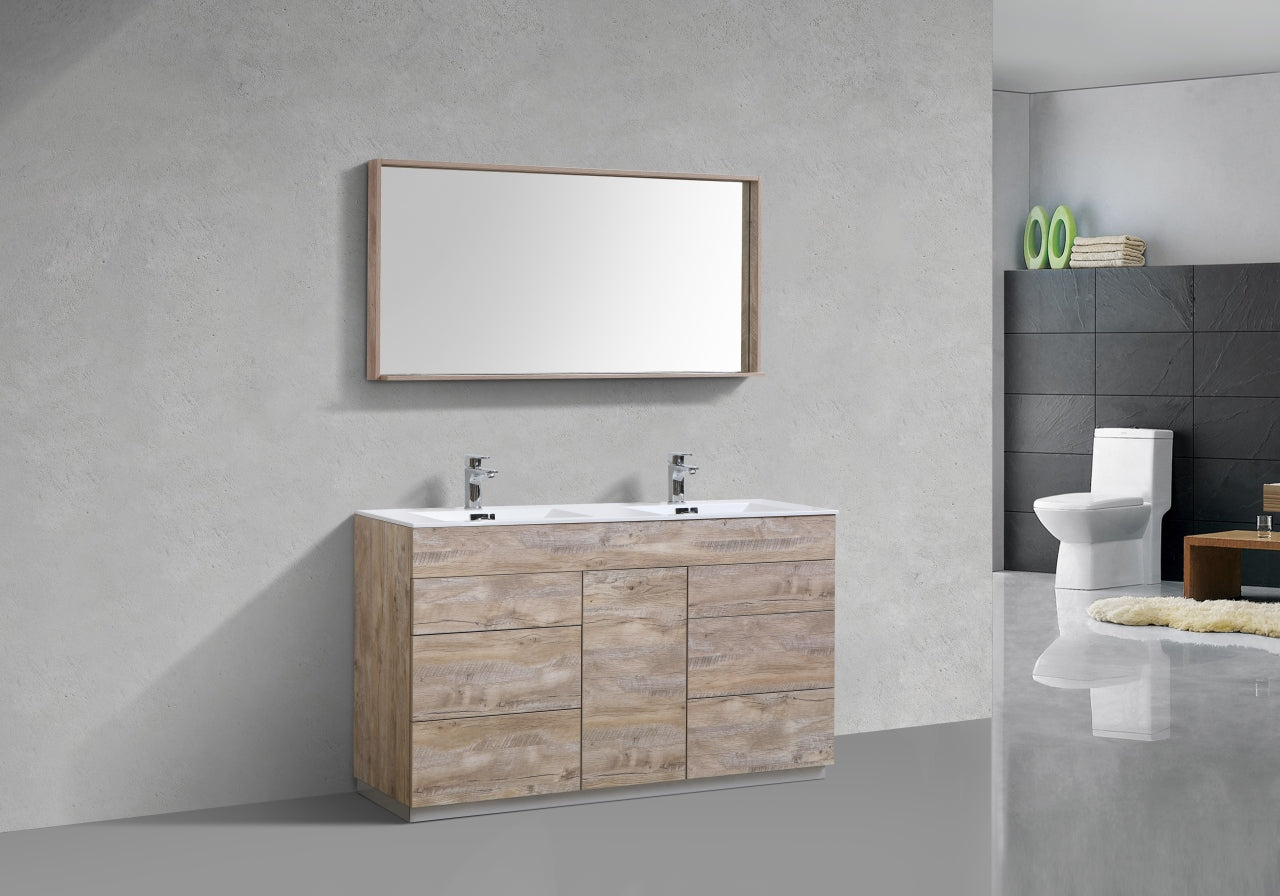 60" Milano Nature Wood Floor Mount Modern Bathroom Vanity with Double Sink - 65% OFF