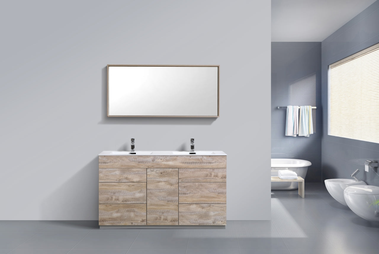 60" Milano Nature Wood Floor Mount Modern Bathroom Vanity with Double Sink - 65% OFF