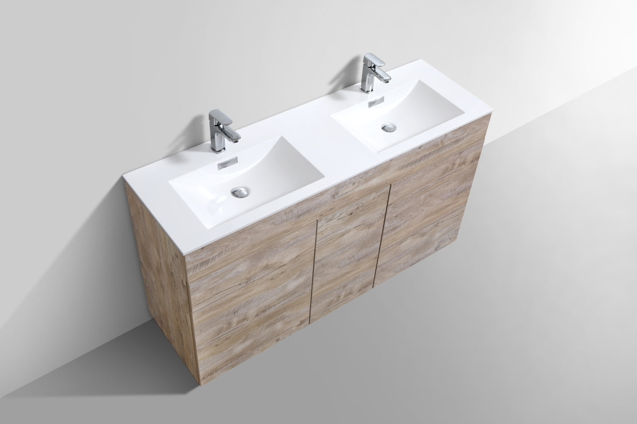 60" Milano Nature Wood Floor Mount Modern Bathroom Vanity with Double Sink - 65% OFF