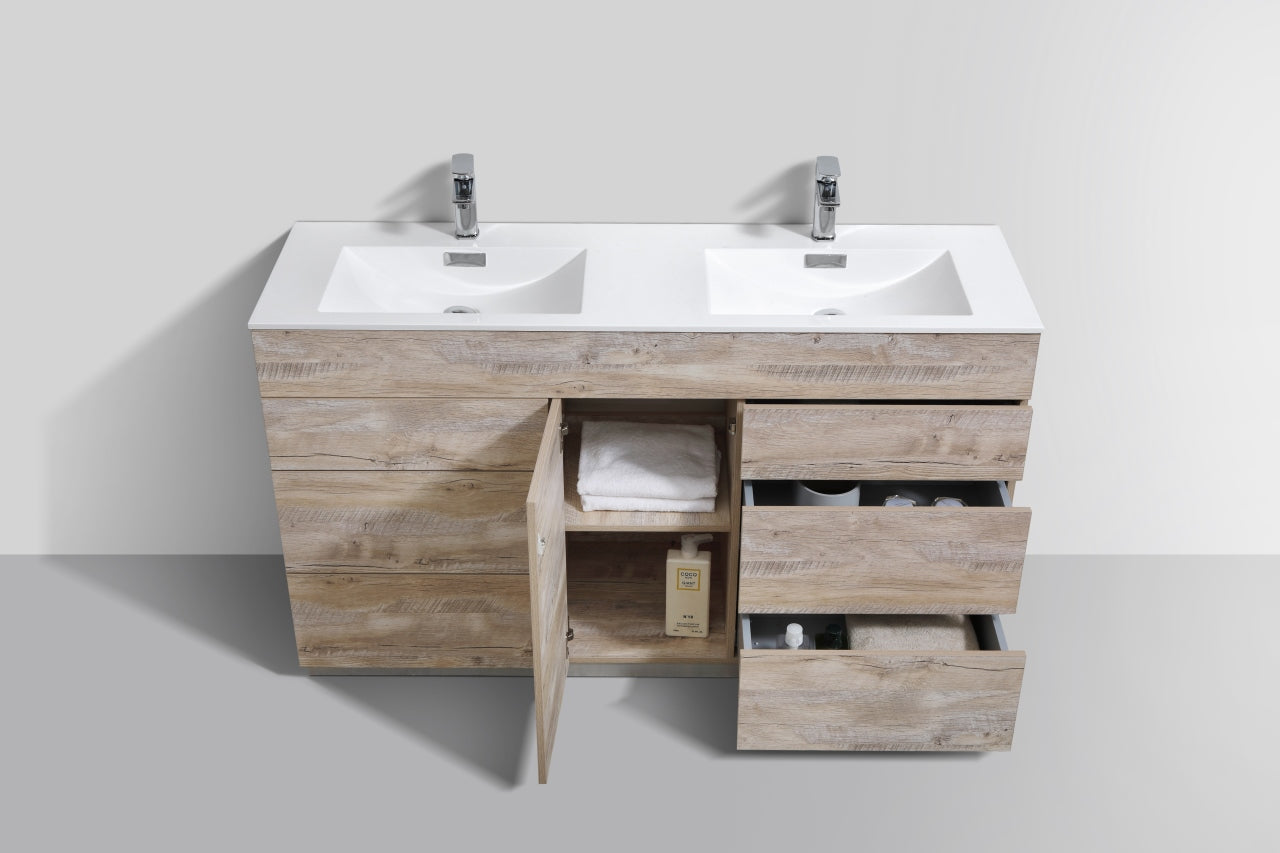 60" Milano Nature Wood Floor Mount Modern Bathroom Vanity with Double Sink - 65% OFF