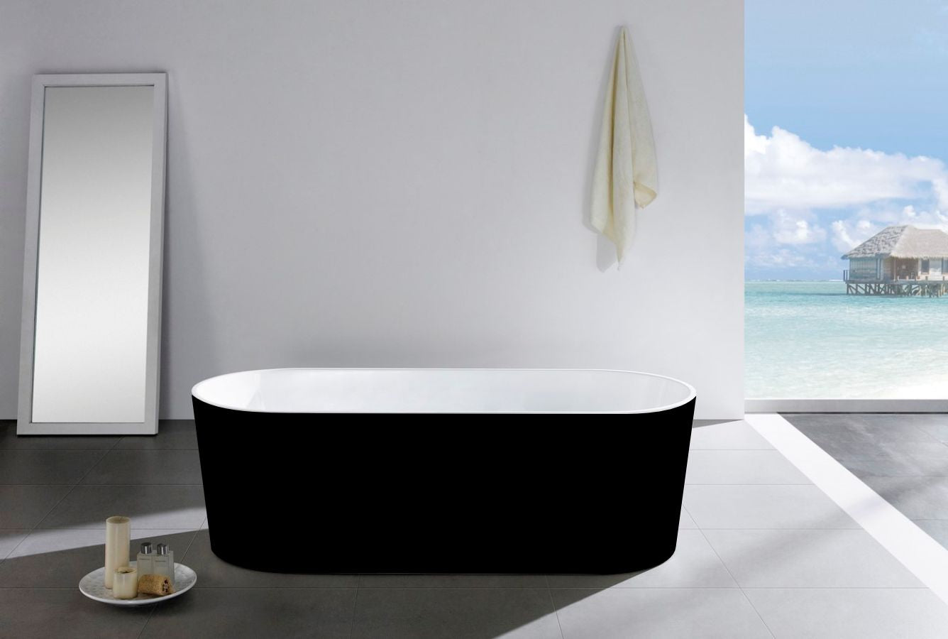 67'' Kube OVALE Black and White Free Standing Bathtub