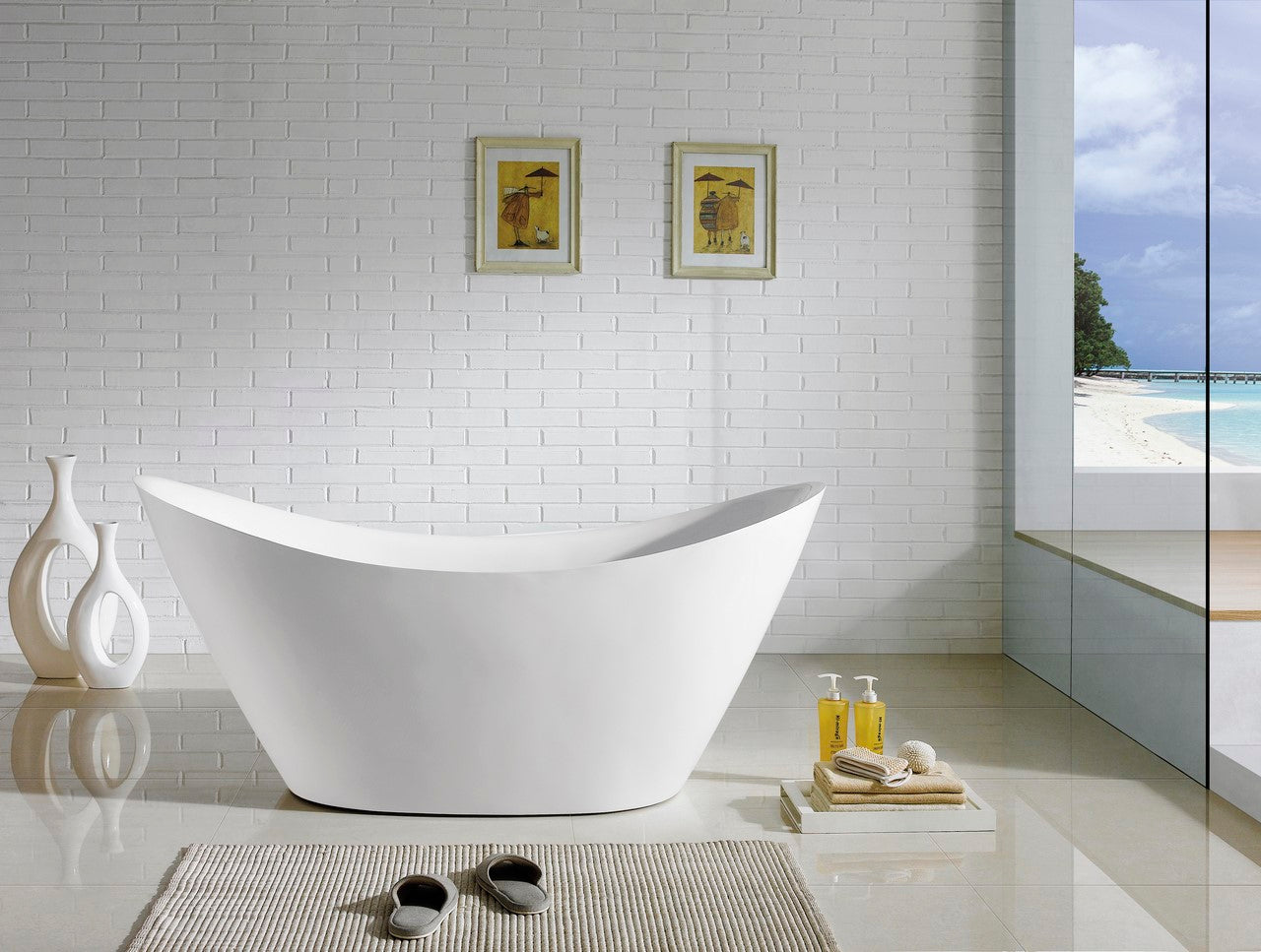 68'' Kube Luna White Free Standing Bathtub - Back Order ETA 9/20
