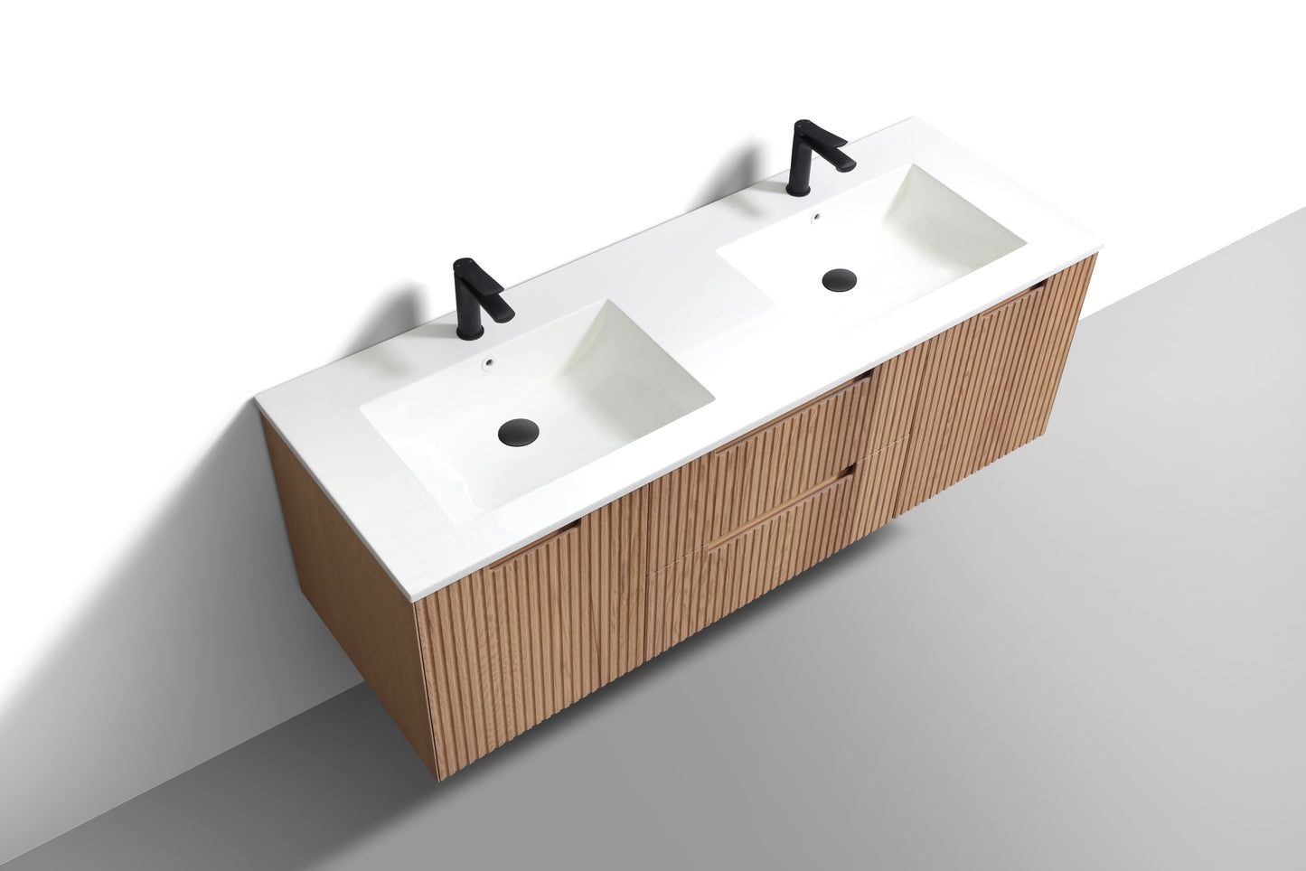 60'' Fiore Modern Wall Mount Double Sink Bathroom Vanity OAKWOOD