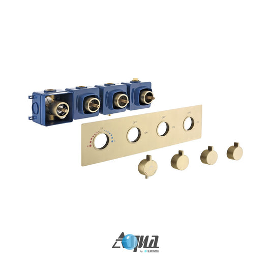 Aqua Piazza by KubeBath 3-Way Thermostatic Valve Brushed Gold