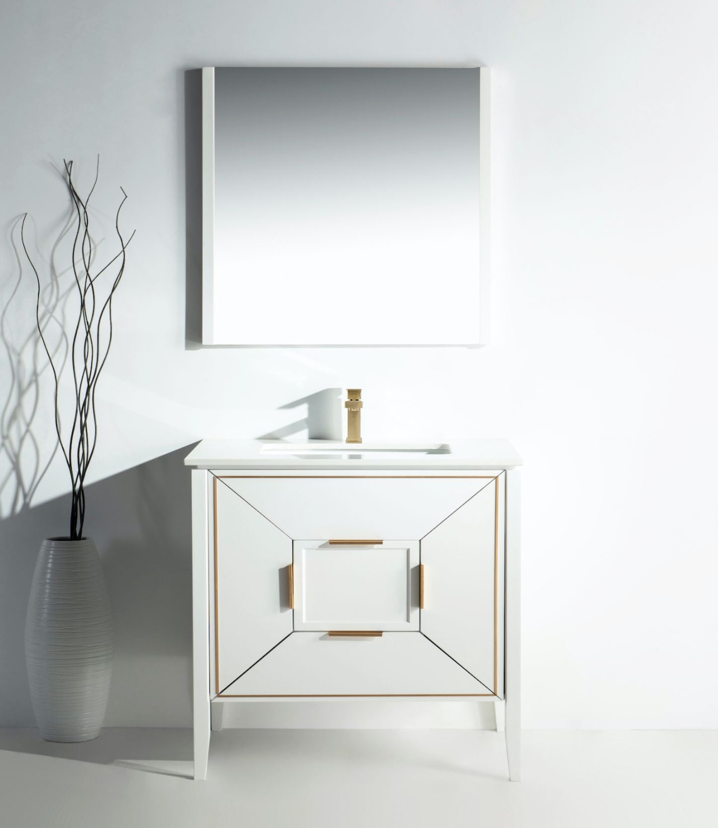 Vetro 36'' Semi Gloss White Vanity W/ Quartz Counter Top
