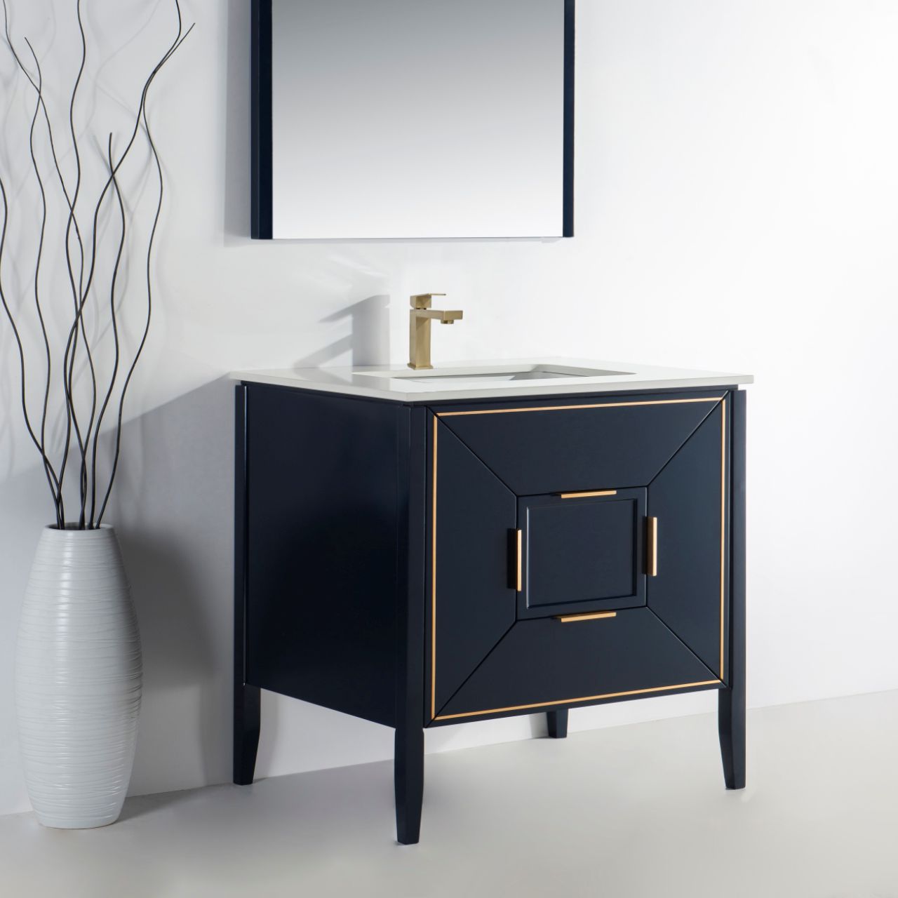 Vetro 36'' Navy Blue Vanity W/ Quartz Counter Top