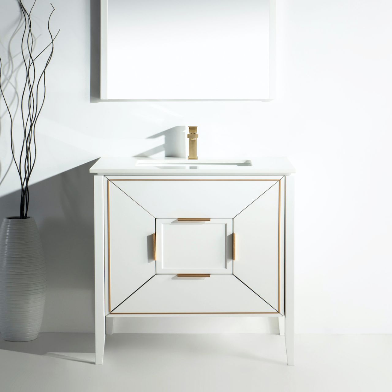 Vetro 36'' Semi Gloss White Vanity W/ Quartz Counter Top