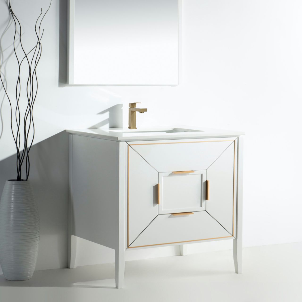 Vetro 36'' Semi Gloss White Vanity W/ Quartz Counter Top