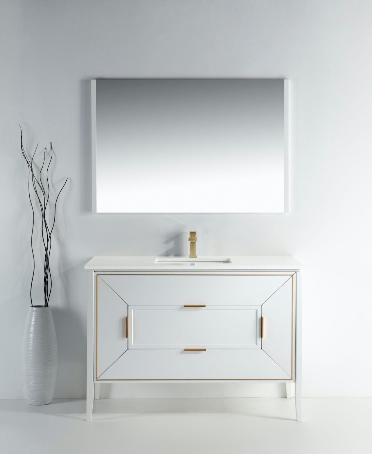 Vetro 48'' Semi Gloss White Vanity W/ Quartz Counter Top