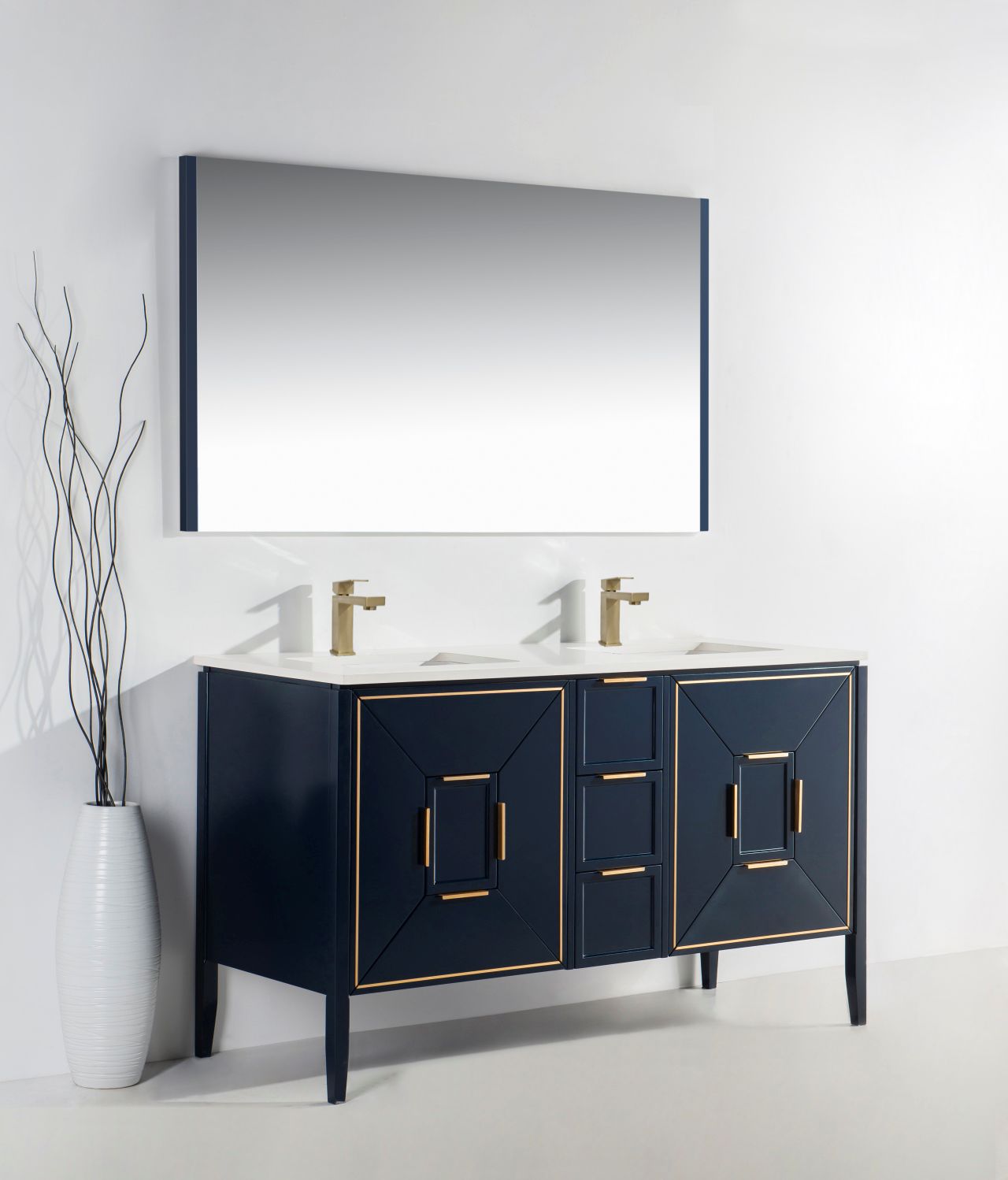 Vetro 60'' Navy Blue Vanity W/ Quartz Counter Top