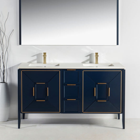 Vetro 60'' Navy Blue Vanity W/ Quartz Counter Top